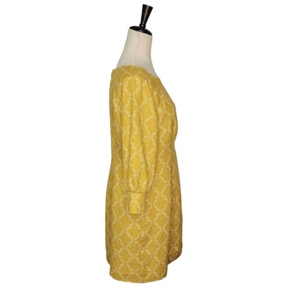 Boden Kate Mustard Yellow Pineapple 3/4 Sleeve 100% Linen Dress Size 8 Petite - Picture 3 of 9